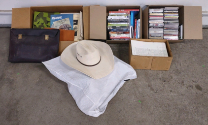 (2) Boxes of (56+) Movies/ Tracks, (1) Box of (20+) Assorted Geographic County Maps of Idaho, (1) 7⅛ Atwood Cowboy Hat, & More!!
