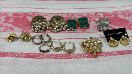 Assorted Women&rsquo;s Earings & Golden Toned Brooch