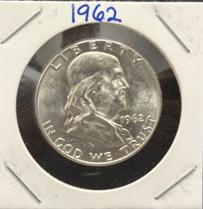 1962 Franklin Half Dollar, No Mint Mark, 90% Silver