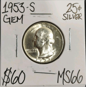1953-S MS66 Gem Silver Washington Quarter