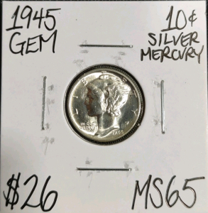 1945 MS65 Gem Silver Mercury Dime