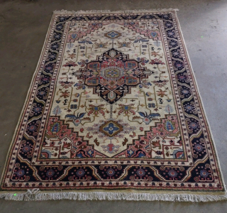 Floral Wool Beige Turkish Rug