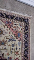 Floral Wool Beige Turkish Rug - 9