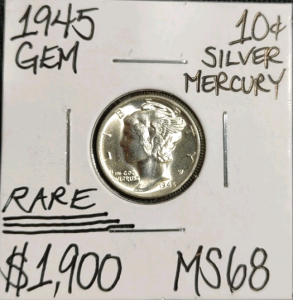 1945 MS67 Rare Gem Silver Mercury Dime