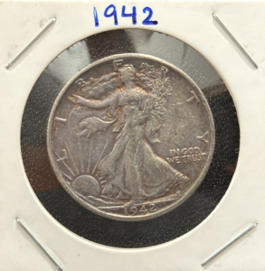 1942 Walking Liberty Half Dollar, United States Mint, Silver Coin