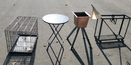 Metal Dog Crate, Small Patio Table, Metal Plant Pot and More