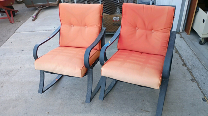 2) Red Cushion Patio Rocking Chairs Aluminum Frame