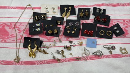 Assorted Earings and a Heart Pendant Necklace