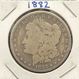 1882 Morgan Silver Dollar Coin, 90% Silver Composition, Liberty and Eagle Design