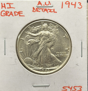 1943 Walking Liberty Half Dollar Coin, United States Mint, 90% Silver
