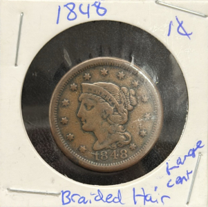1848 United States Braided Hair Large Cent Copper Coin