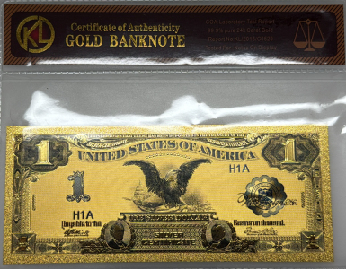 24k Gold-Plated US One Dollar Silver Certificate Replica, COA Included