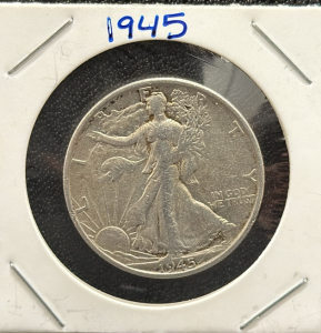 1945 Walking Liberty Half Dollar, United States Coin, 90% Silver
