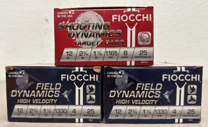 Fiocchi 12 GA Shotgun Ammo, Field & Shooting Dynamics, 75 Rounds
