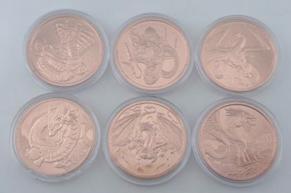 (6) Legendary Dragons 1oz Copper Coins