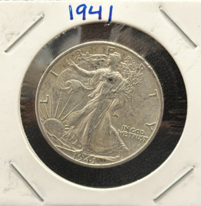 1941 Walking Liberty Half Dollar Coin, 90% Silver, US Mint