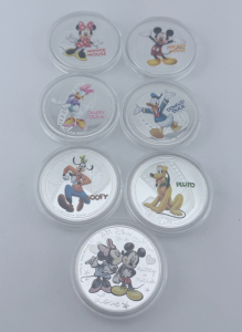 (7) Disney Characters Silver Plated Collector Coins