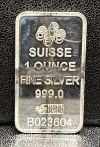 PAMP Suisse 1 Ounce Silver Bar, 999.0 Fine Silver, Serial B023604
