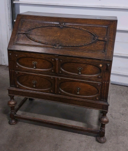 35"x 20&frac12;"x 41" Antique Secretary Desk; English Oak Drop Front Secretary