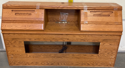 Wooden headboard with Built In Power Outlet, H 2&rsquo; 11&rdquo;, W 5&rsquo; 3&rdquo; All parts included with bed frame/headboard.
