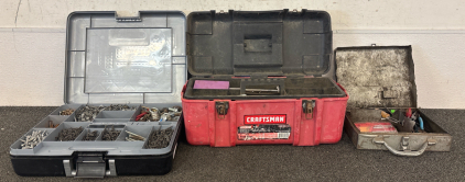 Craftsman, Erector, and Metal Tool Boxes with Various Tools
