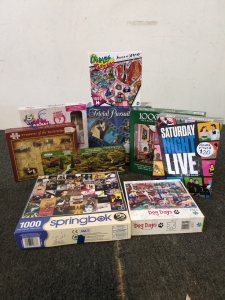 Assorted Puzzles and Games including Saturday Night Live and Disney Trivia Pursuit