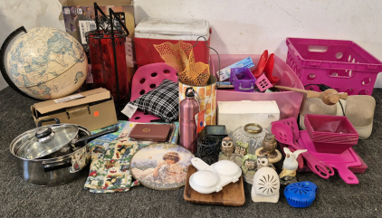 Colman Cooler, World Map Globe, Legend Racing Car(Unable to Test), Kitchen Wear, Nic Nacs, Crafts, (2) Books, Backjoy Seat, Women's Shoes(8 1\2), Bio Spa Refill, Back Massage(Unable to Test), Home Decor