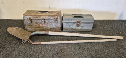 Vintage Tool Box, Tool Box, Both, with, Miscellaneous Tools Inside, Vintage Shovel, Vintage Garden Tool