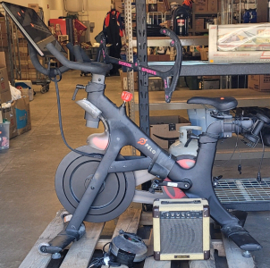 Peloton Bike with 3pound weights(Works), Waffle Maker(Works), Roll Bar, Therabrand Band, Silverstone Amp(Works), Stool Full of Singer Sewing, Accessories