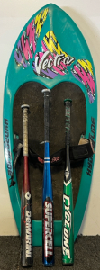Hydroslide Vectra Kneeboard & (3) Baseball Bats