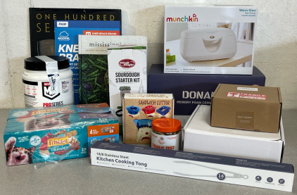 Sourdough Starter Kit, Mississippi Vegan Cookbook, Pro Series Protein Powder, 2025 Snoopy Calendar, Knee Brace, Munchkin Warm Glow Wipe Warmer W/ Soft Lightlight, Donama Memory Foam Cervical Pillow, Matte Black Shower Head, 10x25 Mini Binoculars & More