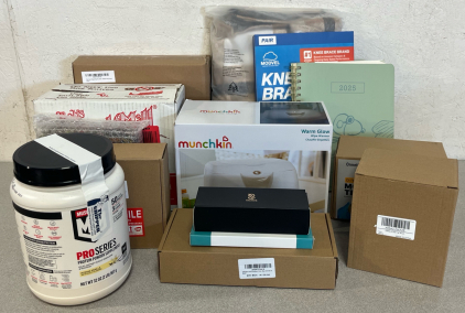 Pro Series Protein Powder, 2025 Snoopy Calendar, Knee Brace, Munchkin Warm Glow Wipe Warmer W/ Soft Lightlight, 10x25 Mini Binoculars, Womens Flannel Button Up & More