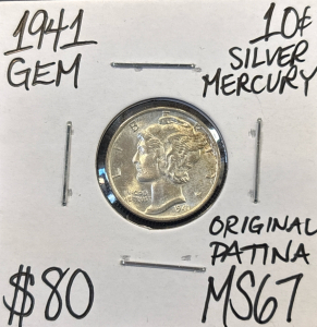 1941 MS67 GEM SILVER MERCURY DIME