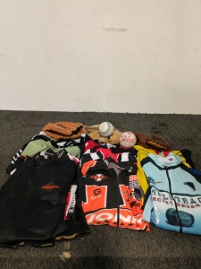 Variety of bicycling shirts size large plus three Baseball Gloves Wilson brand