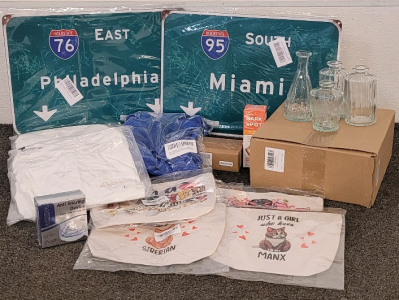 Interstate Signs, (9) Glass Vases, Dark Spot Remover, And More