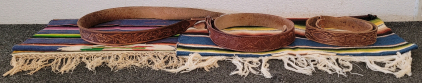 (3) Vintage Leather Belts And (2) Mexican Style Table Runners