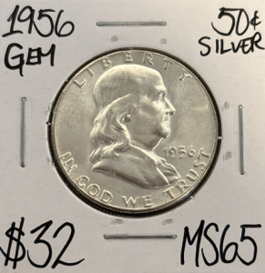 1956 MS65 GEM SILVER FRANKLIN &frac12; DOLLAR