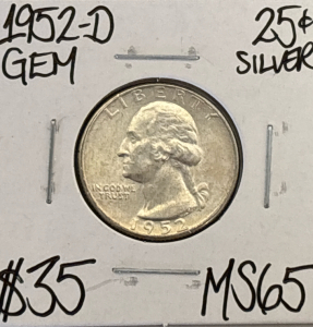 1952-D MS65 GEM SILVER WASHINGTON QUARTER