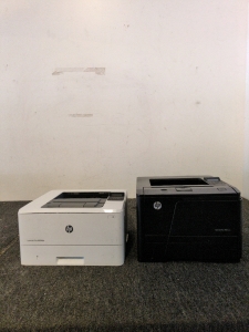 White Laser Jet Pro printer and Laser Jet Pro 400 black