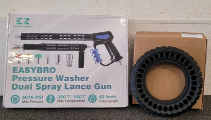 Easybro Pressure Washer Dual Spray Lance Gun And (2) Solid Electric Scooter Tires