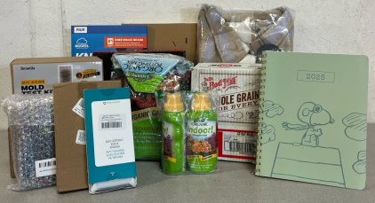 Indoor/Outdoor Potting Mix & Houseplant Food, 2025 Snoopy Planner, Knee Brace, Wall Clock, Whole Grain Cereal, Dura-Cut 9&rdquo; Sanding Disks, Cranberry Flavored Dog Bone Treats, Womens Flannel Plaid Button Down & More