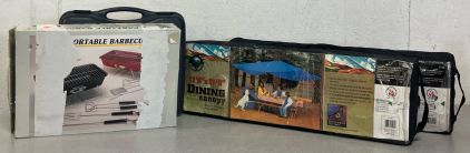 (2) 11&rsquo;8&rdquo;x11&rsquo;8&rdquo; Dining Canopies, Portable Gas Stove Top & Portable Barbeque Set