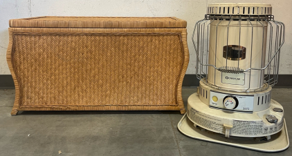 Crestline Portable Convection Kerosene Heater & Large Wicker Trunk W/ Diy Side Opening