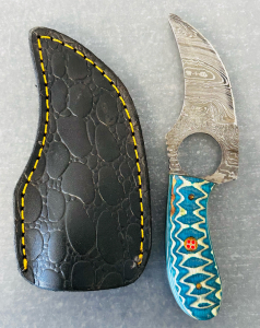 Damascus Steel Fixed Blade Knife With Sheath- 6" Overall Length