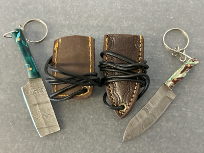 Custom Damascus Pocketknives With Sheaths- 3" Overall Lengths