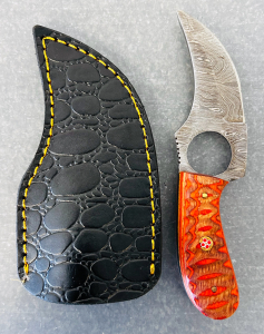 Damascus Steel Fixed Blade Knife With Sheath- 6" Overall Length
