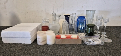 Vintage Vases, Candle Holders, Electric Candles, Candles, Plug in Light(Works), Glass Rocks