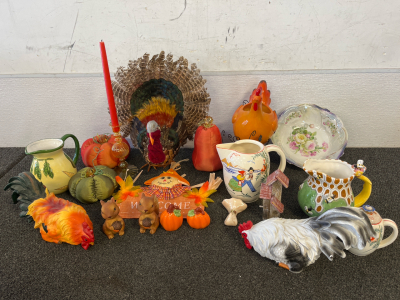 Fall Y&rsquo;all-With Chickens!! Including Grandmas Candy Dish, Squirrel Bobble Heads, Turkey Decoration, And So Much More!!!
