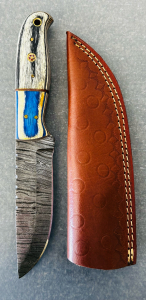 Damascus Steel Hunting knife With Custom Handle And Sheath- 8" Overall Length