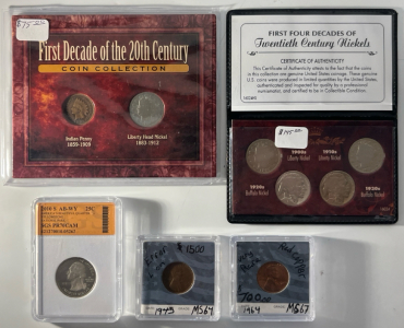 Collectable Coins Including First 4 Decades Of 20th Century Nickels, First Decade Of The 20th Century Coin Collection, Americas Beautiful Quarter Yellowstone National Park, 1945 & 1964 Pennies